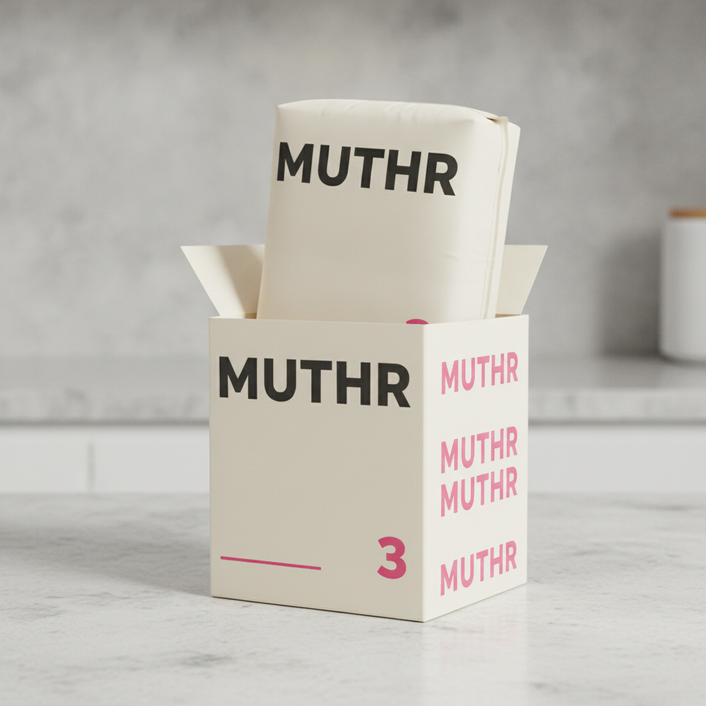 The delivery box open on a kitchen bench with the pack standing in it